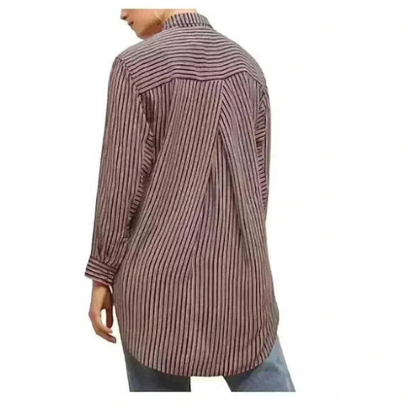 Maeve Anthropologie Adelaide Navy Blue Red Striped Poplin Button Up Shirt Small - Picture 4 of 16